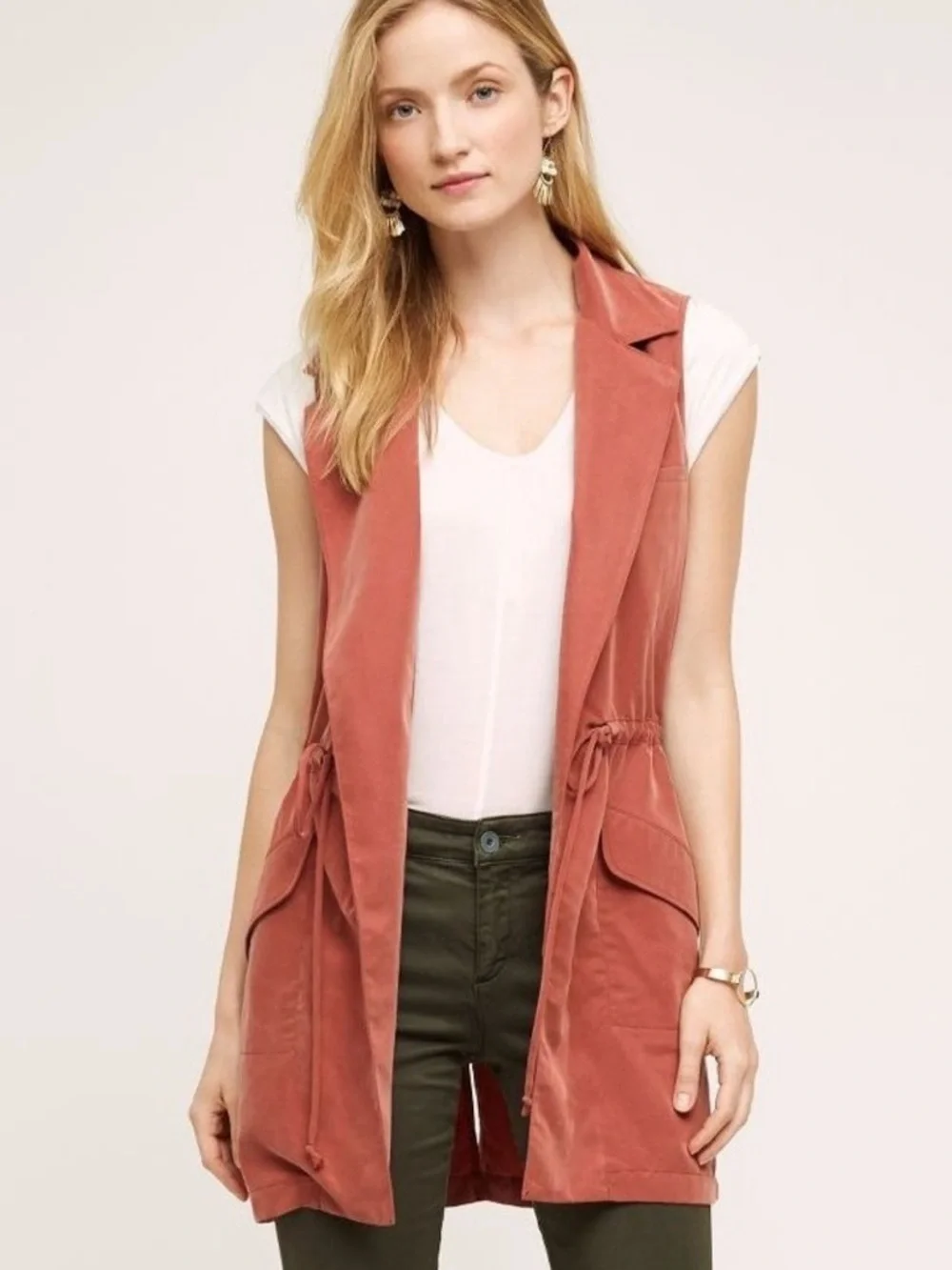 Elevenses | Anthro Old Town Open Front Tie Waist Lightweight Pocket Utility Vest - Picture 2 of 15